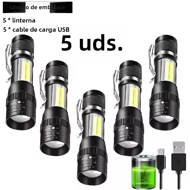 Linterna Portátil COB+XPE Mini Recargable USB Zoomable Para Camping Pesca Exterior Emergencia Con Luz De Longo Rango Y Fuente De Alimentación LED - 1