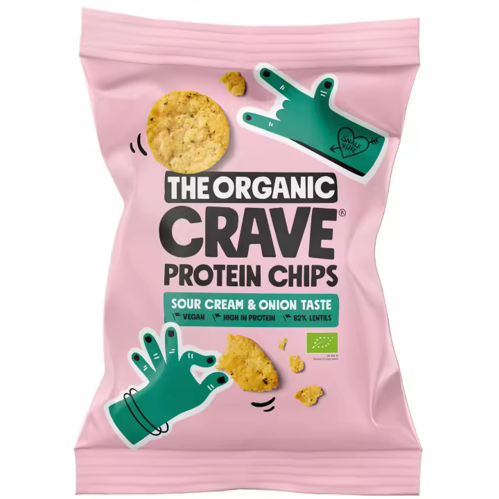 The Organic Crave - Chips Proteicos de Lentejas Sour Cream & Onion - Ecológicos y sin freír - 1