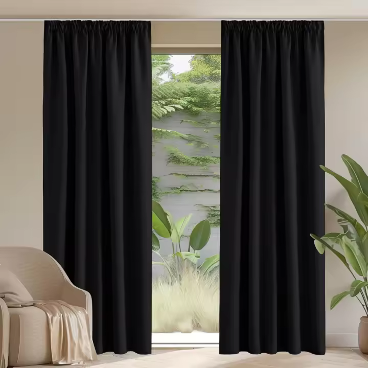 Cortinas Opacas Termicas Aislantes, Curtains for Living Room/Bedroom/Salon Blackout con Ganchos para Rieles 2 Piezas,140x210cm,Negro - 1
