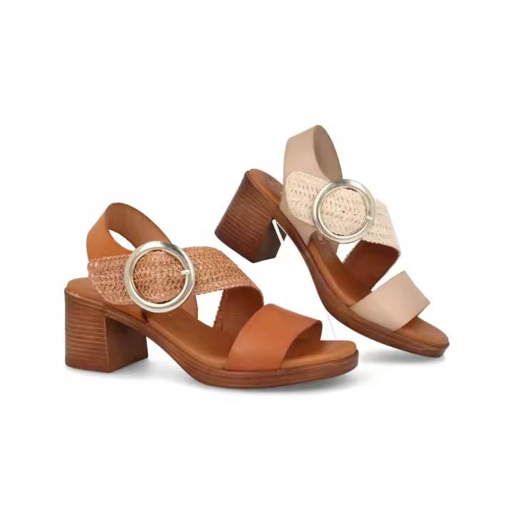 68654 - BDA SANDALIAS DE TACÓN   COLORES : BEIGE , CUERO  TALLAS : 35 AL 41  CORTE EXTERIOR : PIEL / TEXTIL  FORRO INTERIOR : PIEL / SINTÉTICO  PLANTILLA : PIEL / GEL    ALTURA TACÓN / CUÑA : 6 CM.  PISO : SINTÉTICO - 1