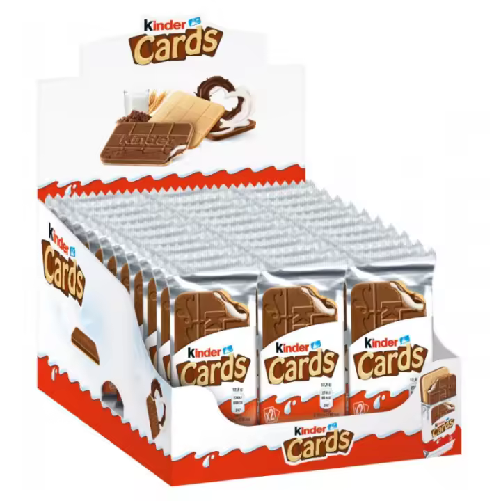 Kinder Cards 30 unidades - Crujientes galletas extra finas de barquillo con leche y chocolate y rellenas de cremosa leche y avellanas. Como el relleno va protegido por la galleta, es resistente al calor. - 1