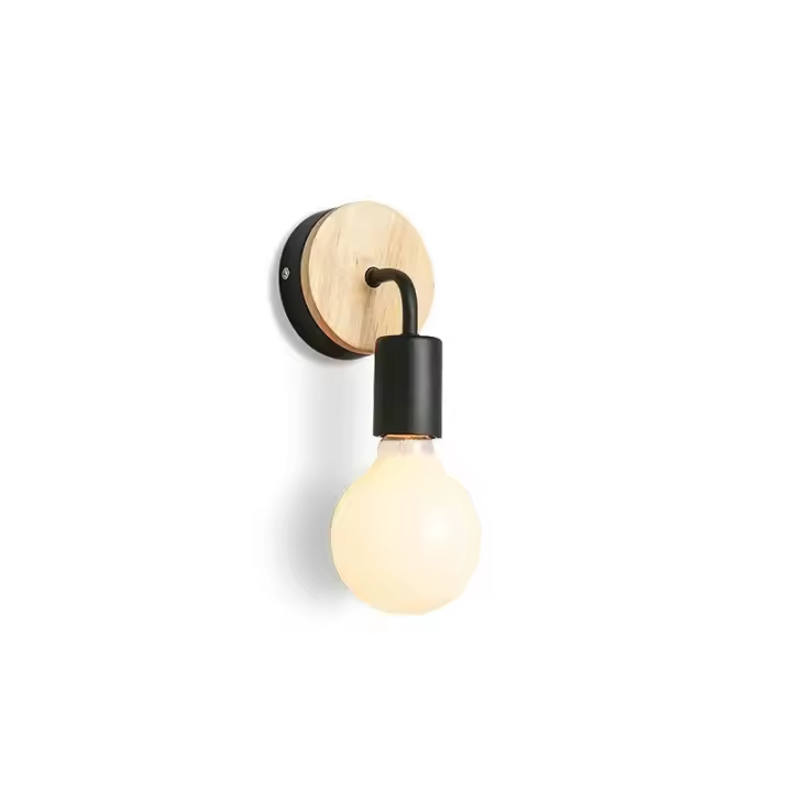 Lámpara De Pared De Madera Vintage E27 Iluminación Interior Para Dormitorio Sala De Estar Escalera Decorativa Fuente De Luz LED - 1
