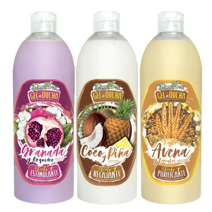 Pack 3 Gel de Baño Dona Flora - Coco y Piña 750ml + Granada y Orquídea 750ml + Avena y Cereales 750ml -  Elimina impurezas sin comprometer la hidratación natural de la piel - Vendido por Beauty World Distributor - 1