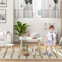 AIYAPLAY Juego de Mesa y 2 Sillas Infantiles Mesa Infantil con Sillas Respaldos con Orejas de Conejo Mesa Infantil para Guardería Sala de Juegos Blanco - details 1
