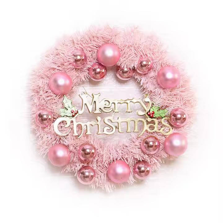 Corona De Navidad De 30 Cm En Rosa Con Bolitas De Oro Letras Feliz Navidad Decoración Para Puertas Y Ventanas Año Nuevo 2024 - 1