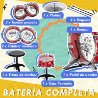AIYAPLAY Batería Infantil con Taburete Batería para Niños de +3 Años con Tambores Bombo Platillo Pedal y Baquetas Diseño con Tema de Estrellas 65x22x57 cm - details 4