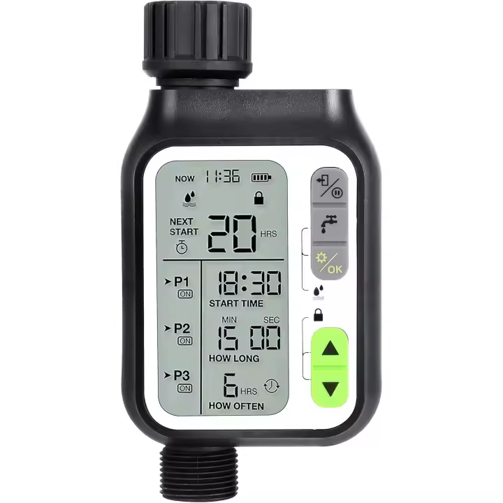 Temporizador de agua, temporizador de riego automático con 3 sistemas de riego separados/sensor de lluvia automático/modo de bloqueo para niños - 1