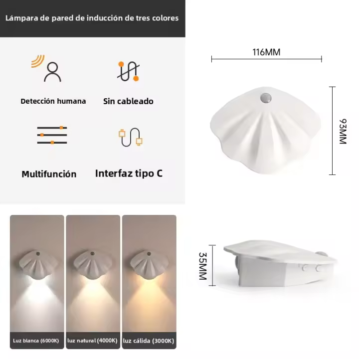 Lámpara De Pared Sensor De Movimiento Luz Nocturna Sin Cable USB Tipo C Para Cocina Dormitorio Sala De Estar Iluminación Interior - 1