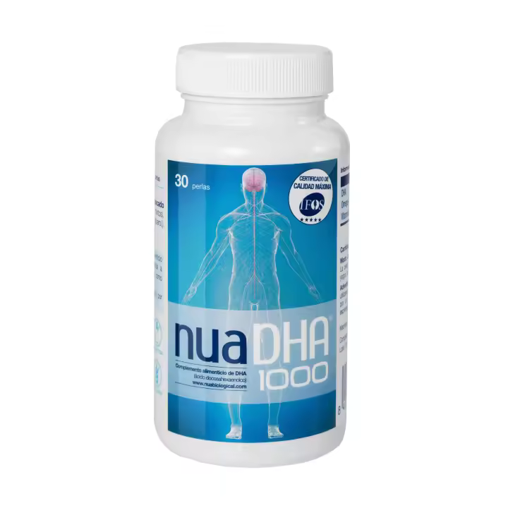 NuaDHA®1000 mg 30 perlas Nua Biological, Sin regusto a pescado. Envases biodegradables . Sello de calidad IFOS 5 estrellas (libre de metales pesados etc. ). Sello ‘NSF Certified for Sport’ (libre sustancias dopantes). El DHA es un ácido graso con reconoci - 1