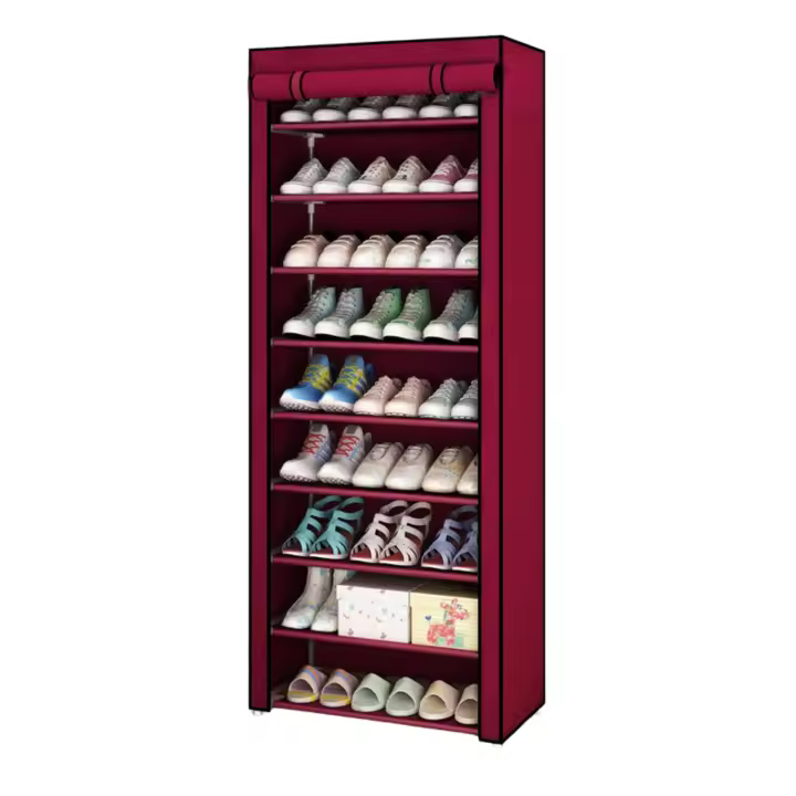 LUTODY - Organizador de zapatos de tela textil Zapatero auxiliar compacto de varios niveles, vertical, tubo de metal plegable - Vestidor portátil para recibidor, entrada, sala de estar, salón - Ligero y resistente - 1
