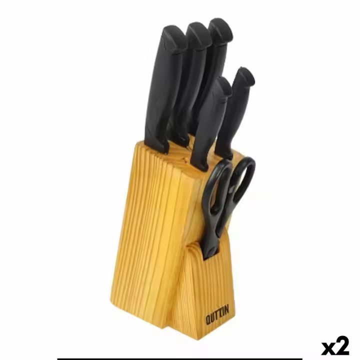 Juego de Cuchillos de Cocina y Soporte Quttin Nero Negro 7 Piezas (2 Unidades) - 1
