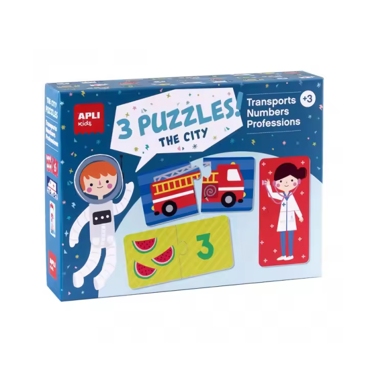 APLI Kids 18797 - Set de 3 puzles : Transportes, Profesiones y Números - 24 piezas por puzle tamaño 7 x 7 cm (72 piezas) - 1