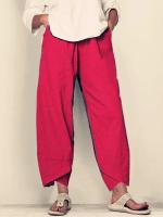 Pantalones bombachos Holgados de Lino y Algodón para Mujer, pantalón informal, Talla Grande, Verano, Fashion Irregular, informal, High Belt, elástico Belt, rectos, suelta, pantalones Cargo de Verano para Mujer - details 2