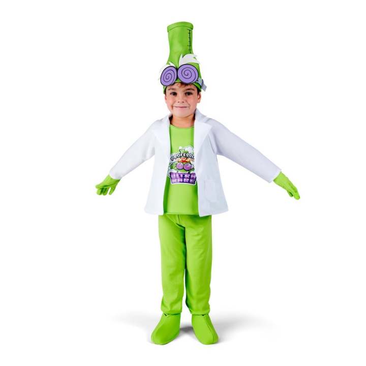 Disfraz Professor K SuperThing Infantil, talla 4-5 años. Incluye camiseta ver con impresión y con chaqueta blanca, pantalón cubrebotas y guantes verdes y sombrero