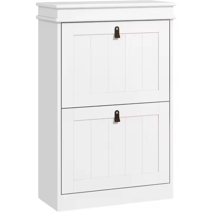 Mueble Zapatero Blanco Zapatero Estrecho con 2 Puertas Abatibles y Estantes Ajustables para 10 Pares de Zapatos para Recibidor Pasillo 54x24x82,5 cm - 1
