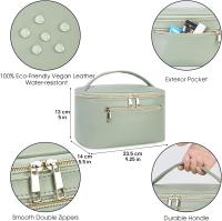 Bolsa de maquillaje de viaje con compartimento para brochas, bolsa de maquillaje grande y portátil con asa, estuche organizador de maquillaje de piel sintética resistente al agua. - details 3