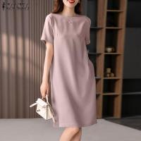 Vestido Elegante De Verano Para Mujer ZANZEA Con Manga Corta Estilo Trabajo OL Vestido Casual De Rodilla Solido Adecuado Para Fiestas Y Trabajo - details 4