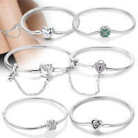 Pulsera De Plata Esterlina 925 Para Mujer Con Encantos De Corazón Llave Clover De Cuatro Hojas Cadena De Serpiente Pulsera Original DIY Joyería - details 0