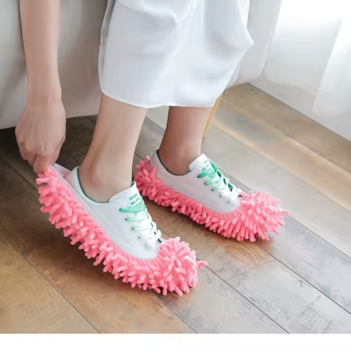 1Par De Pantuflas Limpiador De Polvo Para El Hogar Y Baño Cubierta Lениvas Para Suelos Mopa De Tela De Chenillo - 1