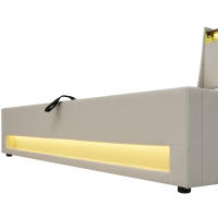 Cama tapizada con USB 160x200 cm, Cama Doble LED con somier de metal, somier Juvenil de Material de Lino (con colchón) - details 2