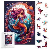 Puzzle De Madera Mermaid Irregular Y Colorido Juego Educativo Para Adultos Descomprimidor Mental En Forma De Animal - details 0