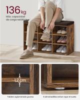 Banco zapatero con asiento acolchado, 9 compartimientos y estantes ajustables, ideal para entrada y sala de estar, disponible en blanco o marrón rústico - details 10