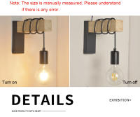 Lámpara De Pared Industrial Retro De Hierro Y Madera Nórdica E27 Para Interior Luz De Noche Para Dormitorio Y Comedor - details 2