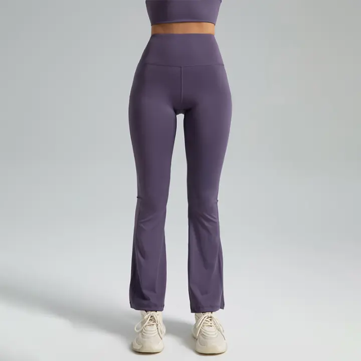 Pantalones acampanados de yoga con cintura alta y levantamiento de glúteos, medias deportivas transpirables sin costuras para fitness nude - 1