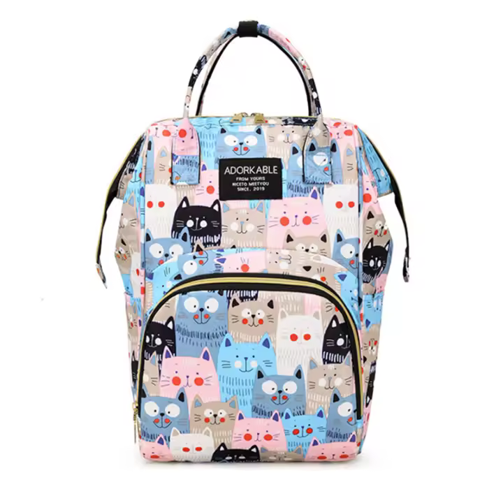 Mochila De Maternidad Con Estampado De Dibujos Animados Gran Capacidad Para Almacenamiento De Botellas De Bebé Y Diaper Bolsa De Moda Para Mujeres Con Mochila Suave Y Cinturón De Aire - 1
