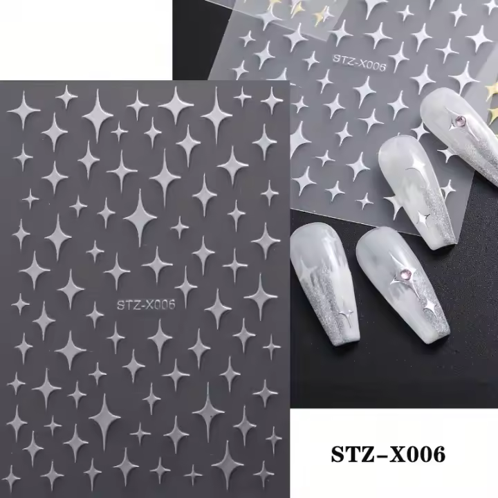 Pegatinas De Uñas 3D Metálicas Plateadas Y Doradas Estrella Disipada Adornos Para Manicura Arte De Uñas Decoración Y2K Tiras De Uñas Encanto - 1