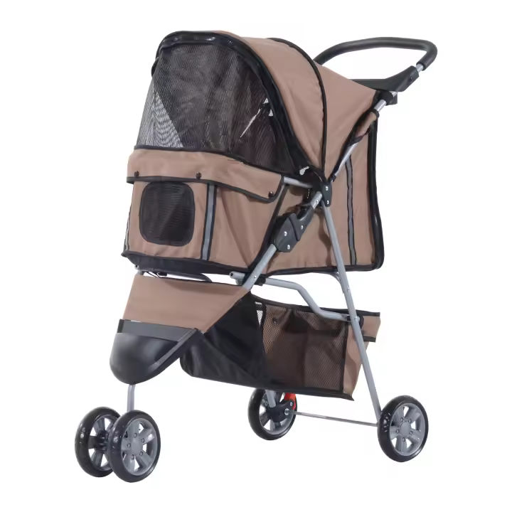 PawHut Cochecito Plegable para Mascotas Carrito para Perros y Gatos con Ruedas Giratorias Cesta y Posavasos 75x45x97cm - 1
