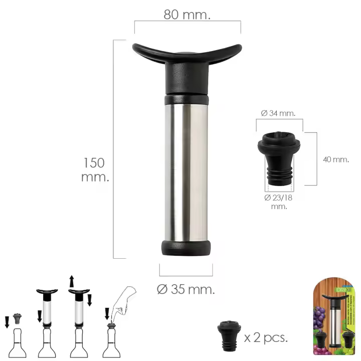 SANCO STORE - ORYX Bomba Vacio Vino Acero Inoxidable Con 2 Tapones - 1