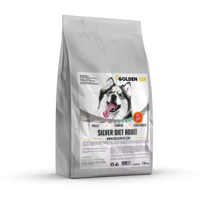 Pienso Golden 22k Silver Diet para Perros Adultos (18kg) - Alto aporte energético y fácil digestión - Nutrición de calidad para perros activos y de trabajo - 1