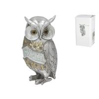 Figura Decorativa de Búho Plateado Gissed - Detalles Dorados y Cristales - Elegancia y Artesanía Fina - Ideal para Decoración de Interiores y Regalo Sofisticado - Diseño Exclusivo para Hogar, Sala, Oficina y Espacios Modernos - details 0