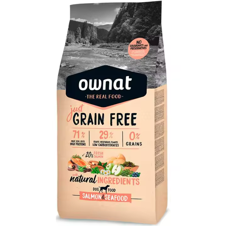 OWNAT JUST GRAIN FREE SALMÓN Y MARISCOS PIENSO PARA PERROS 3KG - 1