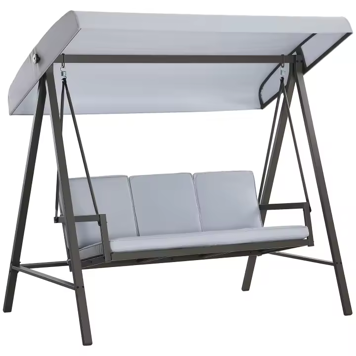 Outsunny Columpio de Jardín de 3 Plazas Balancín Exterior Jardín con Toldo Ajustable Cojines Extraíbles y Estructura de Acero 200x125x175 cm Beige - 1