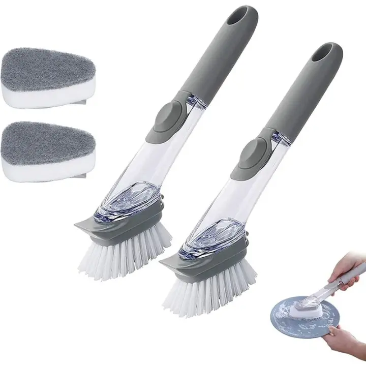 SOMY Piezas Cepillo para Platos de Cocina, Cepillo de Cocina 3 en 1 con Mango Largo, Cepillo con Depósito de Líquido para Lavar Platos, Cepillo para Fregar con Mango, para Lavar Ollas, Sartenes, Cubiertos - 1