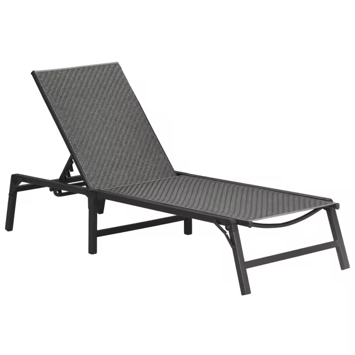 Outsunny Tumbona de Ratán Sintético Plegable Tumbona para Jardín con Respaldo Ajustable en 5 Niveles y Marco de Acero Carga 150 kg para Patio Terraza Gris - 1