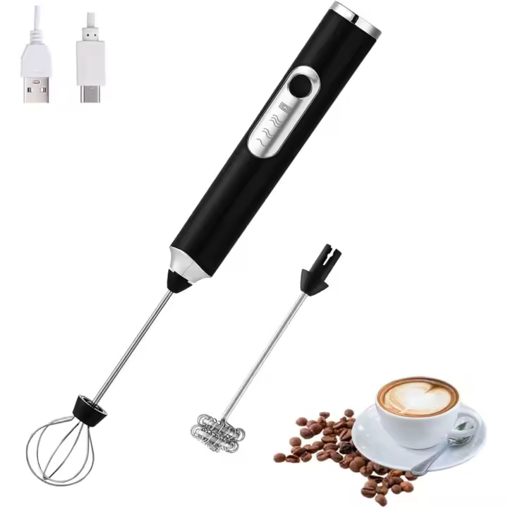 Espumador de leche eléctrico de mano con 2 cabezas, batidor de café mezclador de espuma con USB recargable 3 velocidades, batidora de espuma para latte (blanco) - 1