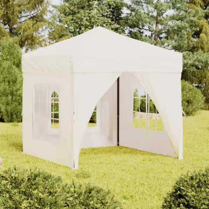 vidaXL Carpa para fiestas plegable con paredes laterales crema 2x2 m - 1