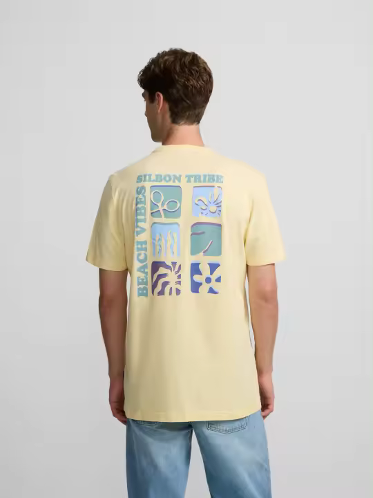 Silbon - Camiseta iconos beach vibes amarilla - 1