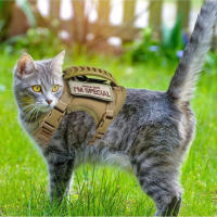 Harnés Táctico Marrón Claro Para Gatos Con Correa Ajustable Anti-roque Para Paseos Control De Perros Pequeños Cadena De Gatos - details 4