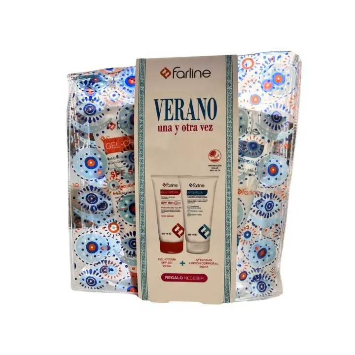 Farline Neceser con Gel Crema Corporal SPF 50+ 200ml y Aftersun Locion Corporal 200ml con Neceser de Regalo Proteccion Solar - 1