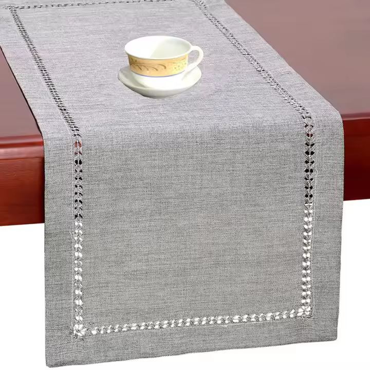 Mantel Rectangular Hecho Mano Hemstitch Gris Para Mesa De Codor O Armaro 32x183CM Decoración Familiar Para Cocina - 1