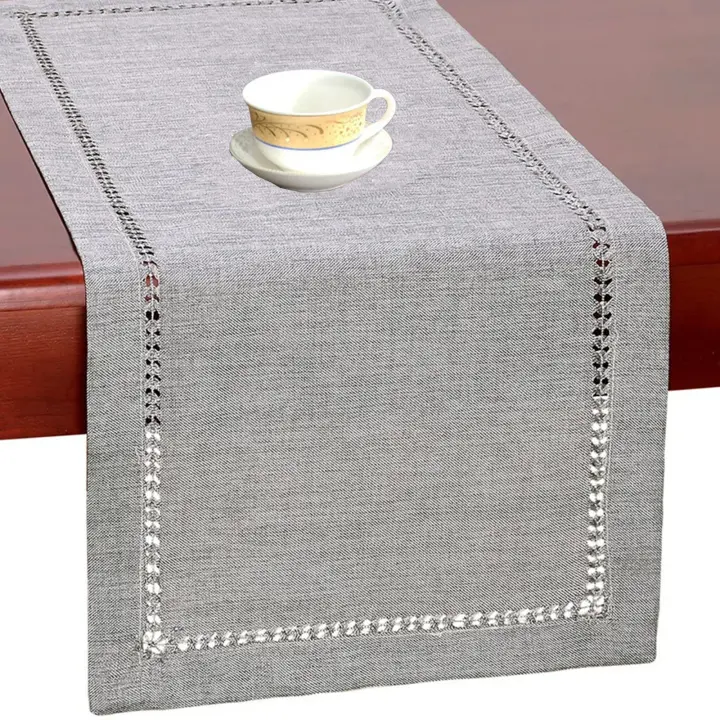 Mantel Rectangular Hecho Mano Hemstitch Gris Para Mesa De Codor O Armaro 32x183CM Decoración Familiar Para Cocina - 1