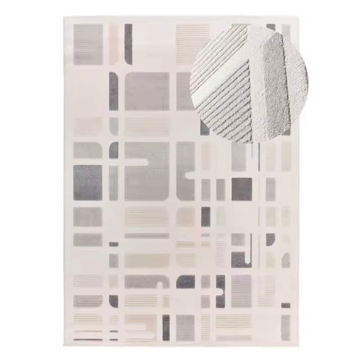 Alfombra interior geométrica con relieve en beige y gris - FLORA 12955 | 80x150, 133x190, 160x230, 200x290 cm - 1