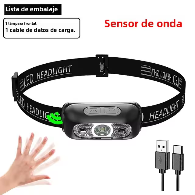 Linterna Frontal COB LED Recargable Mini Potente Con Sensor Para Pesca Y Camping Luz De Mano USB Impermeable Con Modos De Iluminación Diferentes - 1