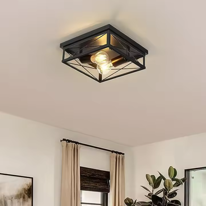 Lámpara De Techo Estilo Retro Americano Industrial Para Sala De Estar Corredor Comedor Cocina Dormitorio Balcón Material Metálico Y Vidrio - 1