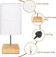 Lámpara de mesita de noche táctil, lámparas de mesita de noche de control táctil regulable, lámpara pequeña base de madera beige Pantalla de tela de lino para dormitorio, Bombilla regulable incluida - details 2