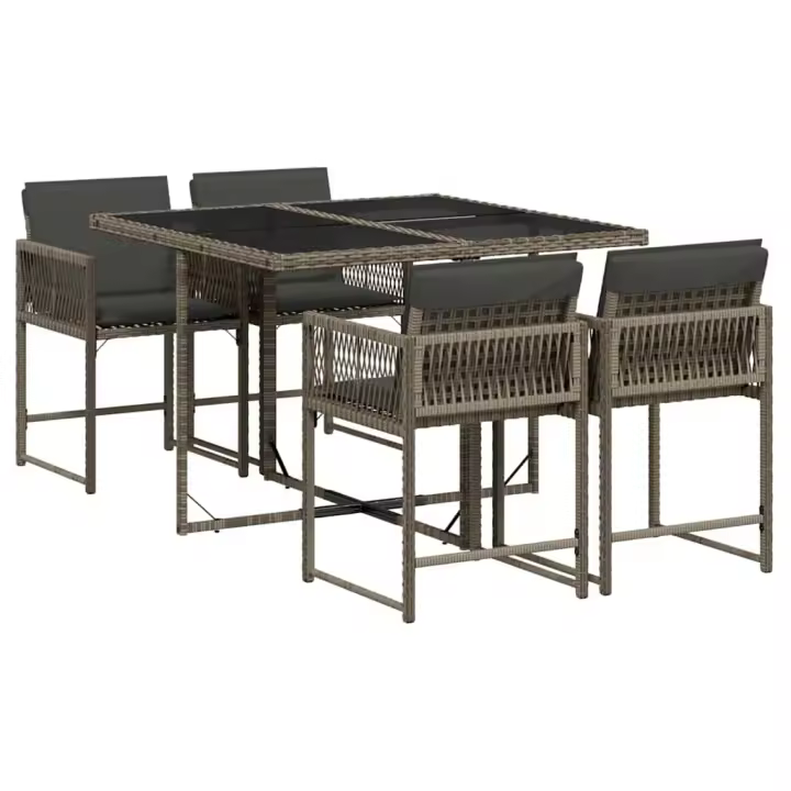 vidaXL Set comedor de jardín 5 piezas con cojines ratán sintético gris - 1